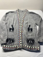 VINTAGE 90s Peruvian Alpaca Wool Sweater Southwestern Aztec Knit Cardigan