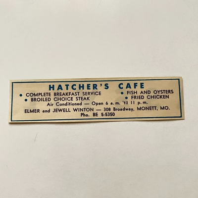#ad #ad Hatcher#x27;s Cafe Elmer amp; Jewell Winton Monett MO 1950s Ad TAK4 M5 $13.50