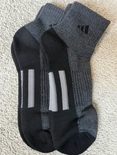 ADIDAS Men's High Quarter Sock, 2-pack Gray Black Sz 6-12 Cushioned Arch Support