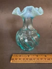 FENTON BLUE AQUA WAVE CREST TWIST SPIRAL CRIMPED VASE VINTAGE