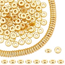 150Pcs 6Mm 18K Gold Plated Beads Flat Heishi Spacer Beads Disc Loose Bead Brass