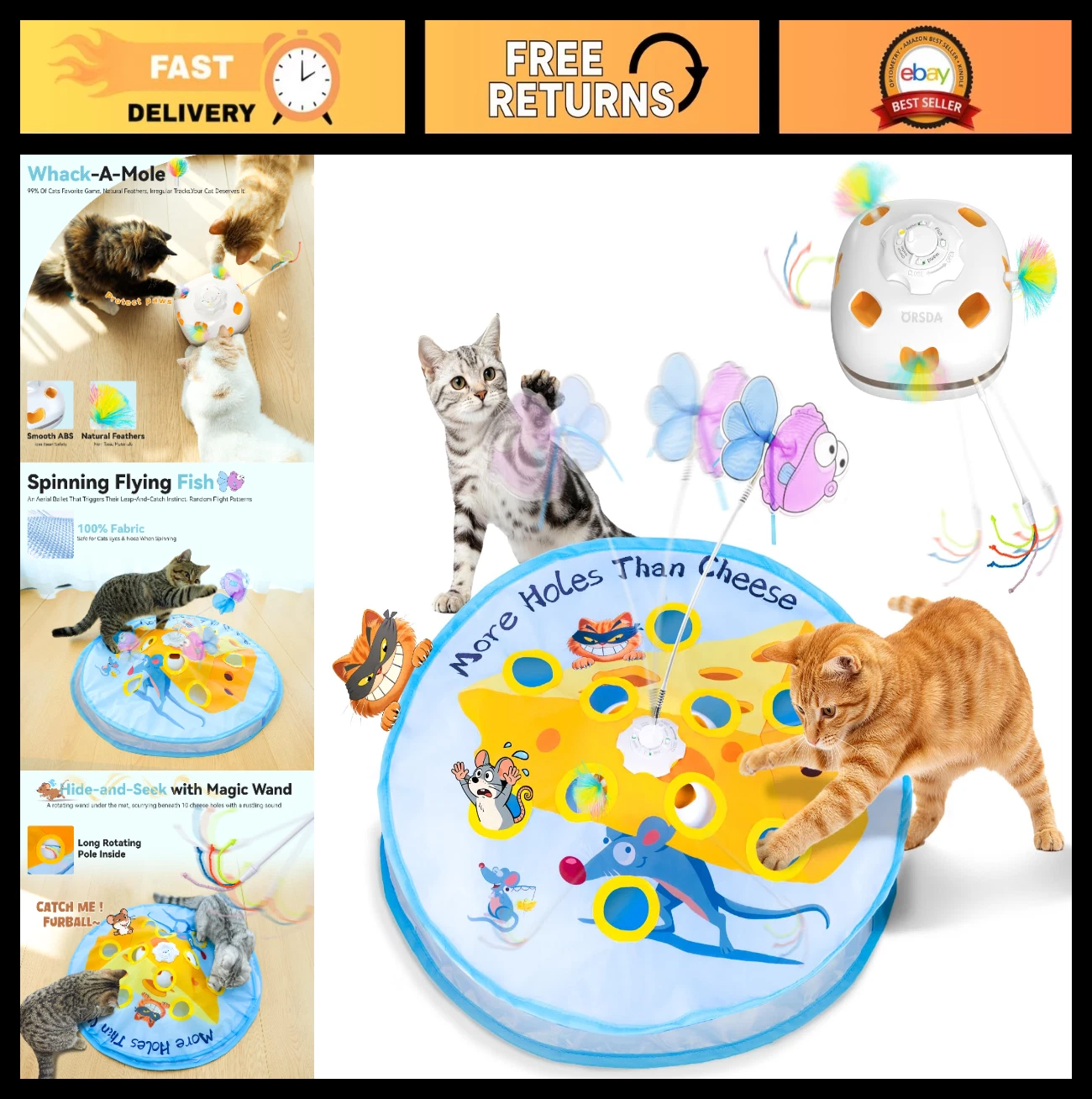 5-in-1 Interactive Cat Toys for Indoor Cats - Rechargeable Hide & Seek Kicker To