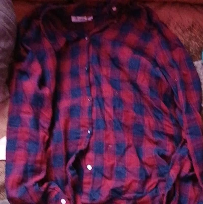 L.O.G.G. Damen Bluse kariert Rot/Blau Langarm Kragen Knopfleiste Basic 38 - Bild 1 von 4