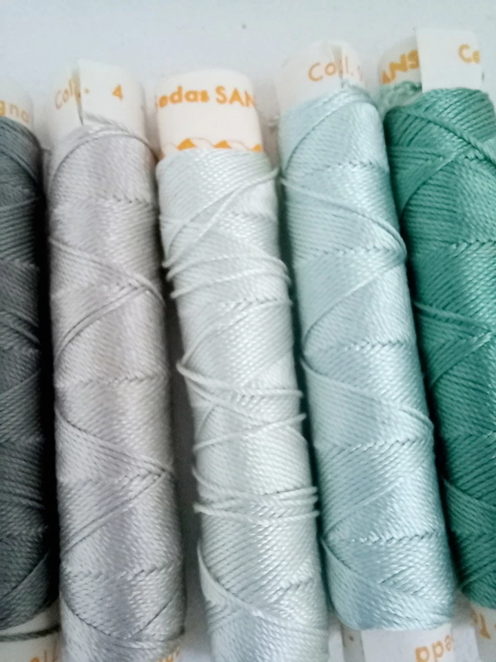 5 x VINTAGE LA SANSON AQUA GREEN OYSTER GREY 100% TORAL SILK THREAD 10m. each - Image 3 of 4