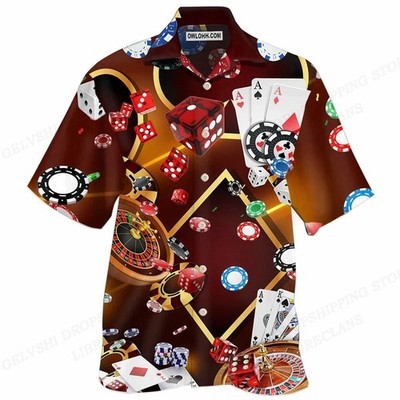 Herren Button Down Casino Glücksspiel Poker Hawaii Oberteil Las Vegas Party Geschenk Hemd