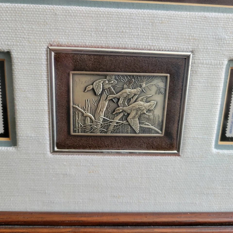 Signed 1983 Arkansas Teal Duck Stamp Print  2 Stamps 131/600 David Maass 17" - Image 2 of 4