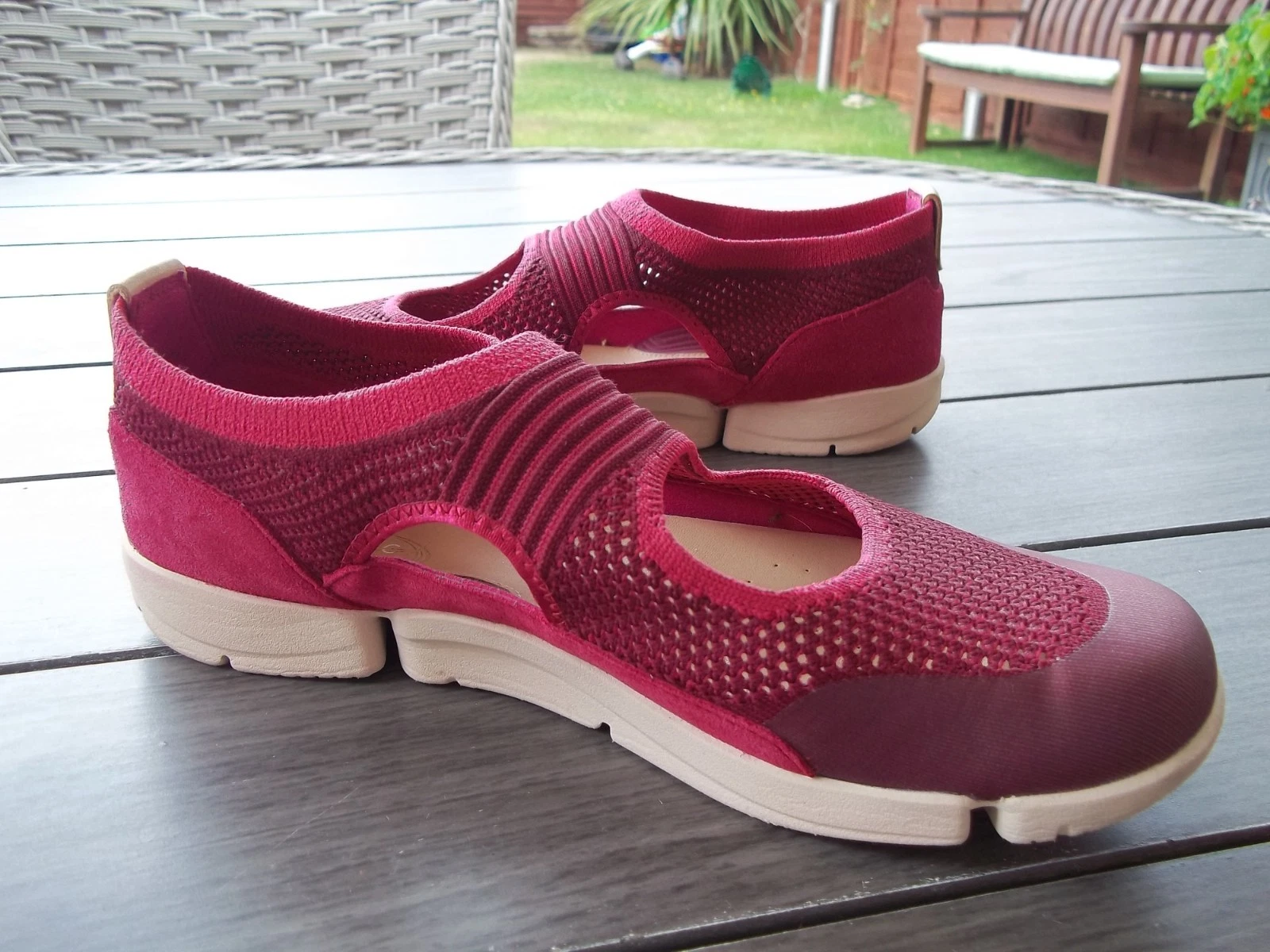BALLERINE CLARKS TRIGENIC ROSSO INTENSO TRI FIORI IN MAGLIA TAGLIA UK 6 5 D FIT