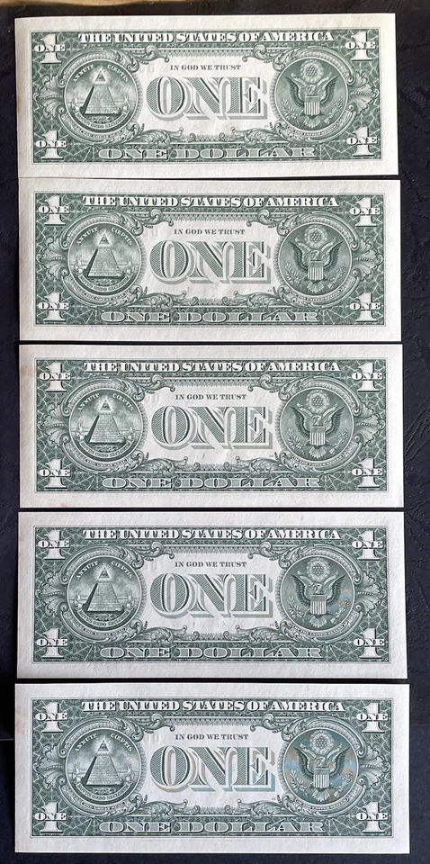 $1 USA Replacement Star Notes(*) D 02630491-495 2003 Unc Minor Foxing - Image 2 of 2