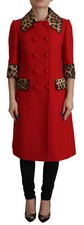 DOLCE & GABBANA Jacket Red Leopard Wool Trenchcoat IT36 / US2 / 2XS RRP $4500