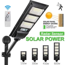 LED Solar Sensor Street Waterproof Pole+Remote Road Lamp Outdoor Yard Commercial