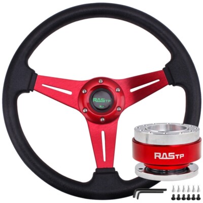 Red 14INCH Racing Steering Wheel Drifting Deep Dish+Ball Quick Release Adapter