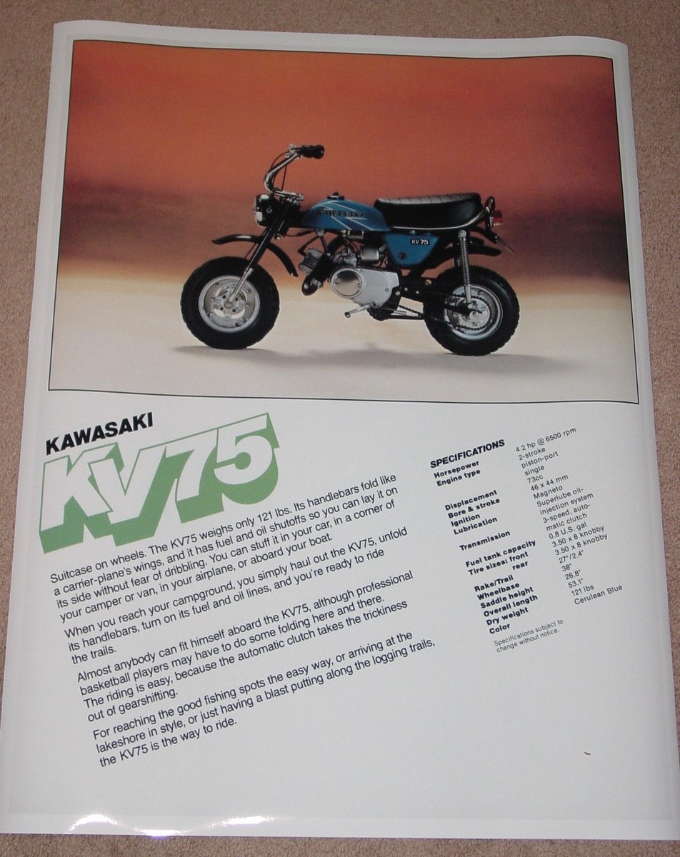 1977 KAWASAKI KV75 VINTAGE MOTORCYCLE AD POSTER PRINT 36x27 9MIL