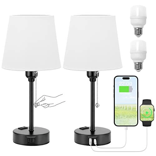 Bedside Lamps for Bedrooms, Set of 2, Mini Nightstand Lamp for Kids with 3 Color Foto 2 de 4