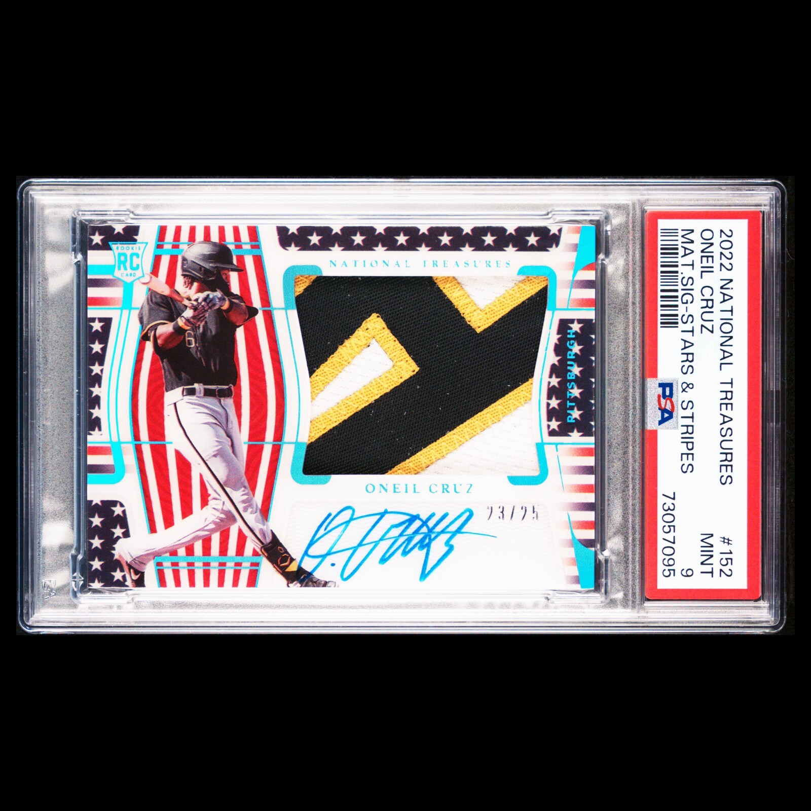 2022 National Treasures ONEIL CRUZ MLB Stars & Stripes RC Auto /25 PSA 9 MINT view 1