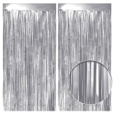 2 Pack 3.2x8.2ft Silver Metallic Fringe Backdrop Shining Foil Party Curtains