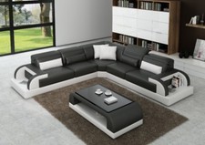 Modern Large LEATHER SOFA Corner Suite NEW  Black Modular Grey White L Shape