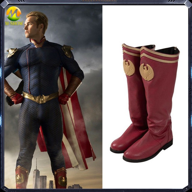 The Boys Homelander Cosplay Costume Boots Men Red Leather Boots for