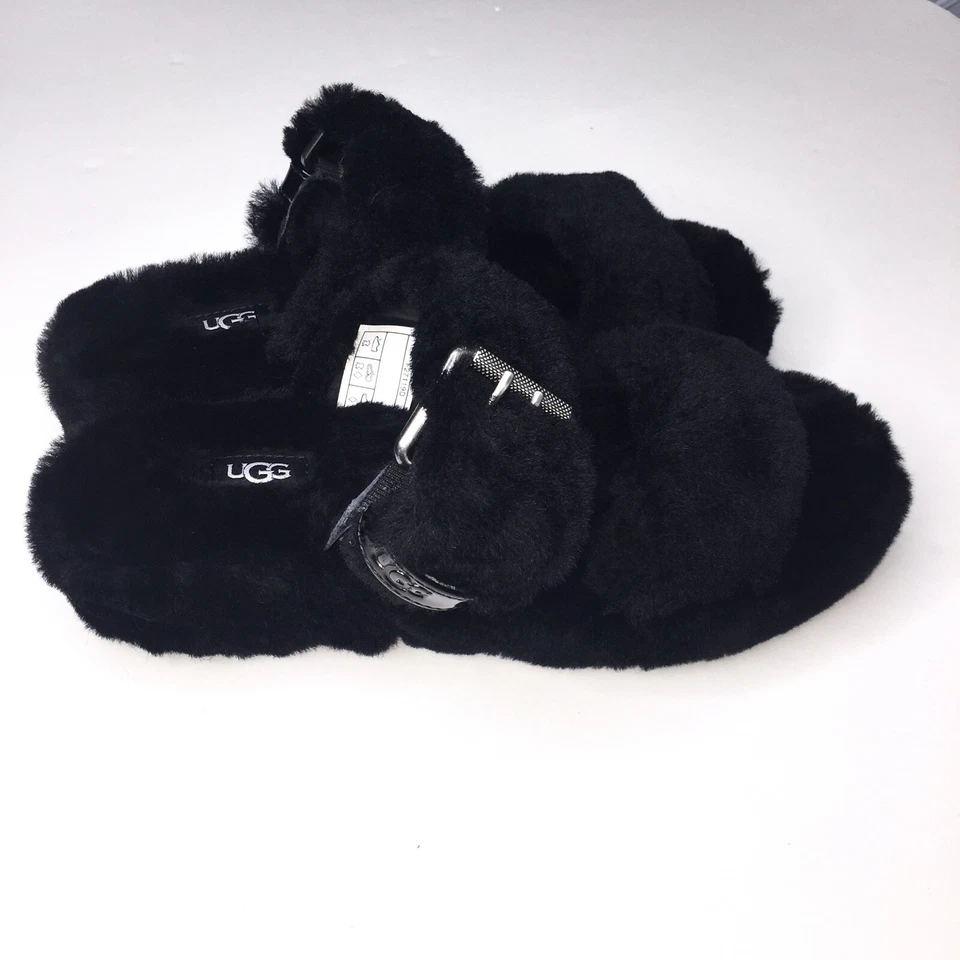 UGG Australia Slippers Womens Black Fuzz Yeah Slide Sheepskin Shearling Slip On - Image 3 of 4