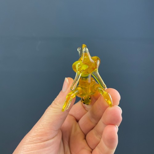 VINTAGE MURANO ITALY BLOWN ART GLASS YELLOW DOG FIGURINE ORNAMENT - Picture 7 of 8