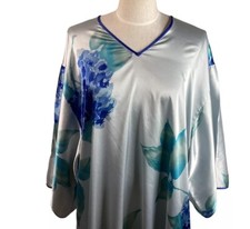 Vtg Natori Neiman Marcus Nightgown Blue Hydrangea Floral Kimono Oversized Small