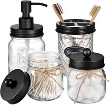 Mason Jar Bathroom Accessories Set Decorative Soap Dispenser  Toothbrush Holder