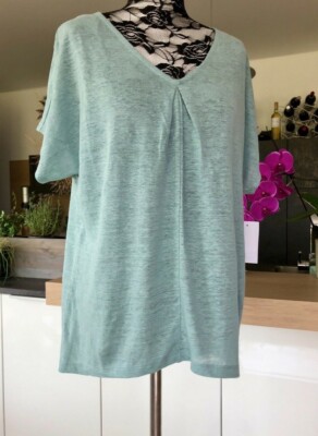 NEU! SIGRID OLSEN Designer Leinenshirt 100% Leinen Bluse Tunika Relax T Shirt M 