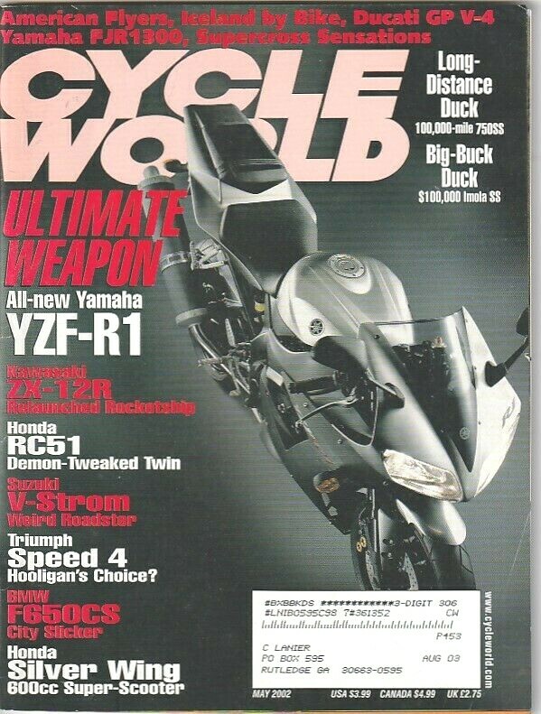 Cycle World Magazine May 2002- Yamaha YZF-R1, BMW F650, Kawasaki