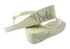 Bride Wedge Wedding Flip Flops in White or Ivory Heel - FREE SHIPPING 