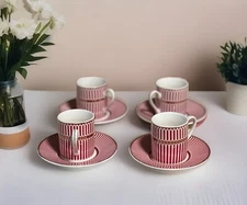 Grace’s Teaware Eight Piece  Espresso Coffee Cup Set Red White Gold Christmas