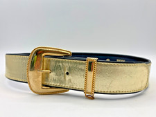 Escada Vintage Gold Leather Belt with Gold Tone Engraved Buckle, West Germ S40