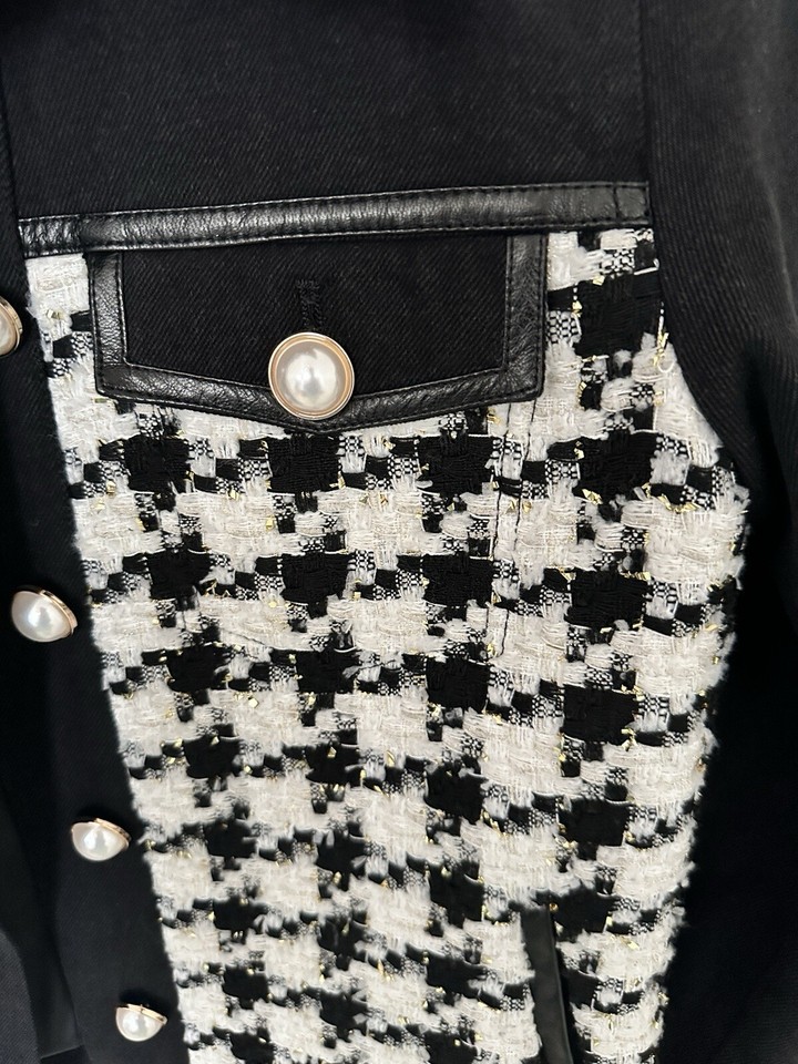 Uterque Zara Black Denim Dogtooth Jacket Small eBay