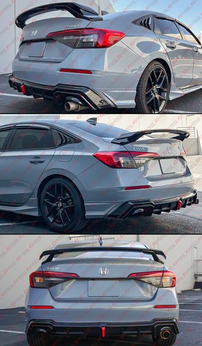 FOR 22-26 HONDA CIVIC SEDAN YOFER V2 SONIC GRAY LED REAR DIFFUSER+ CORNER SPATS - Zdjęcie 9 z 9