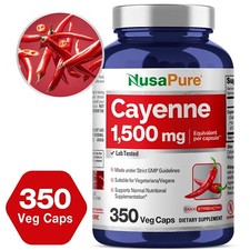 NusaPure Cayenne Pepper 1,500mg 350 Veggie Capsules Vegetarian, Non-GMO