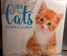 2024 Cats Mini Wall Calendar 5.5" X 6" closed 6" X 11" open 16 month