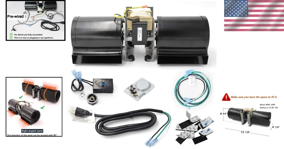 高气流静音鼓风机套件适用于木炉插入件 - 160 CFM 性能 — 第 2/4 张图片
