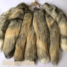Wholesale 10pcs 16"-18" Real Golden Island Fox Fur Tail Keychain Cosplay Toys