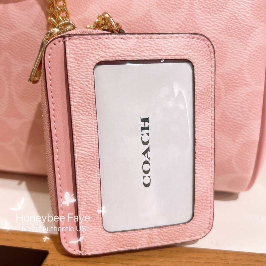 NWT Coach Zip Card Case In Signature Canvas CW883 powder pink