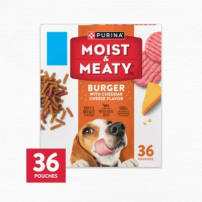 Purina Moist & Meaty Dry Dog Food, Soft Beef Burger with Cheddar Cheese, 6 oz 36