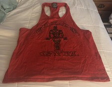 Vintage 90s Gold s Gym Stringer Tank Top Red USA Made Men s M