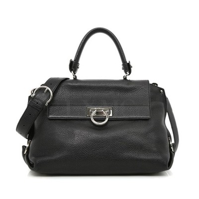 Ferragamo Sofia Black Gancini Tote Flap Shoulder Bag 21-A896
