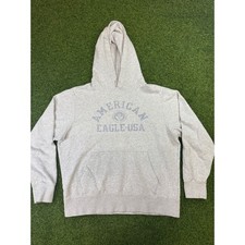 American Eagle Super Soft Hoodie Mens Large Gray Graphic Pullover Sweatshirt