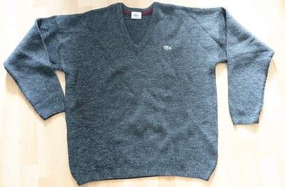 Lacoste Herren Pullover V-Ausschnitt grau gesprenkelt Gr. 6 XL Vintage 80er 90er 2000
