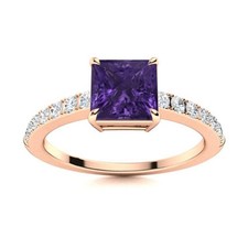 925 Silver Amethyst Stone Sister Solitaire with Accents Womens Gift Ring