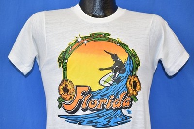 vintage 70s FLORIDA JANE SURF OCEAN WAVE NEON SUNSET TOURIST IRON ON t-shirt XS