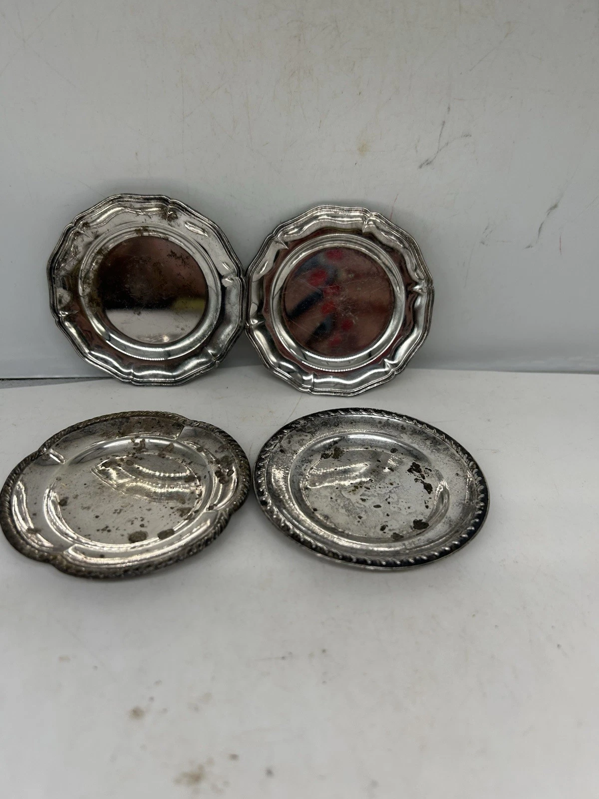 Lot 4 Butter Pats Silver Plate Silverplated Mixed Set No Markings 3”