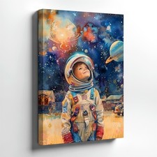 Wall Art Space Astronaut Child Watercolor Celestial Galaxy Planet Modern Decor