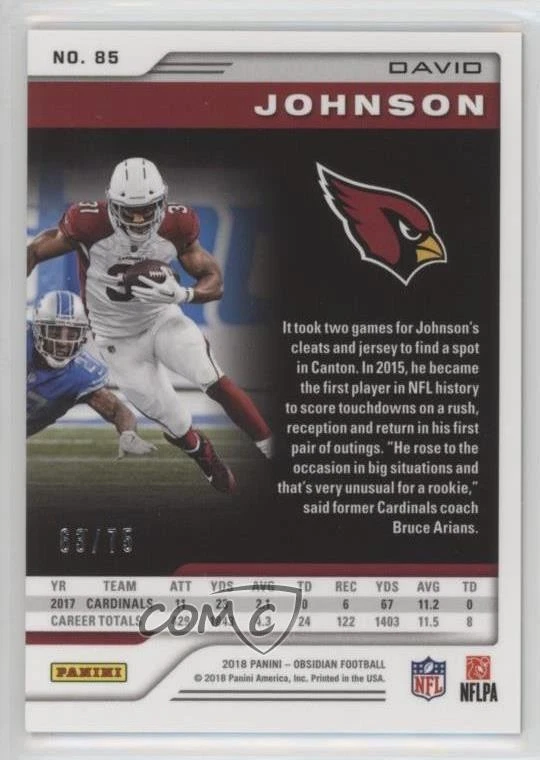 2018 Panini Obsidian Electric Etch Purple /75 David Johnson #85 - Image 2 of 2