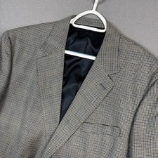 Jos A Bank Blazer Mens 46R Gray Houndstooth Single Vent Silk Wool Blend Jacket