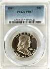 1961 PROOF FRANKLIN HALF PCGS PR67, CAMEO OBVERSE, NO SPOTS, HAZE OR TONING