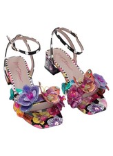 Betsey Johnson Maranda Black Multi Floral Butterfly Applique Block Sz 6.5M